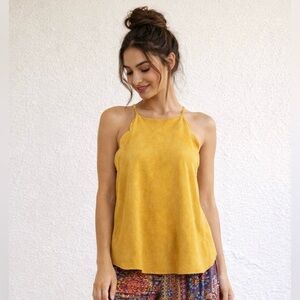 Altar’s State- Sunflower faux Suede Yellow Halter Neck Women's Top